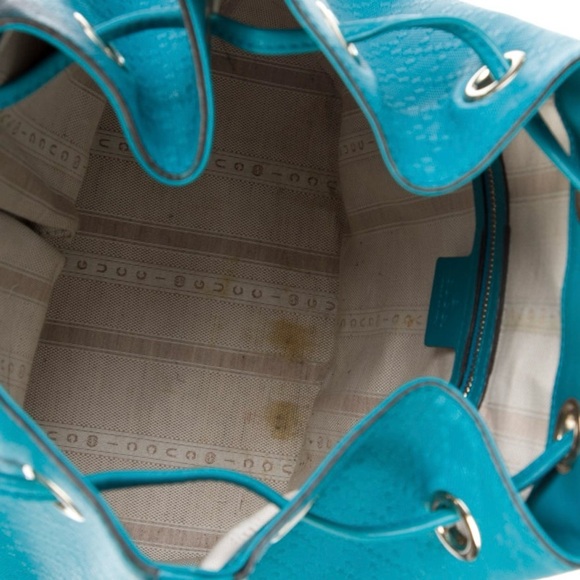 *BUY NOW* Item. Gucci Bright Turquoise Diamante Leather Bucket Bag Gold Hardware - Picture 6 of 11